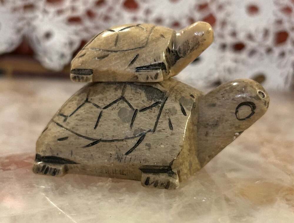 Vintage Hand-Carved Soapstone Turtle Figurine with Baby